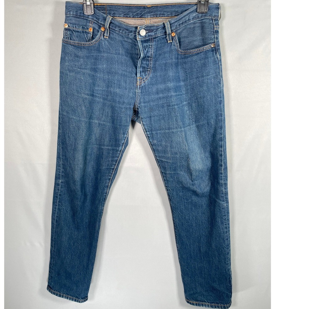 Levis 501 CT Custom Tapered Jeans Mens 35x28 Medium‎ Wash Blue Button Fly Denim